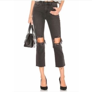 L'agence Audrina Straight Leg crop Jean in Vintage Black Worn Destruct Size 28